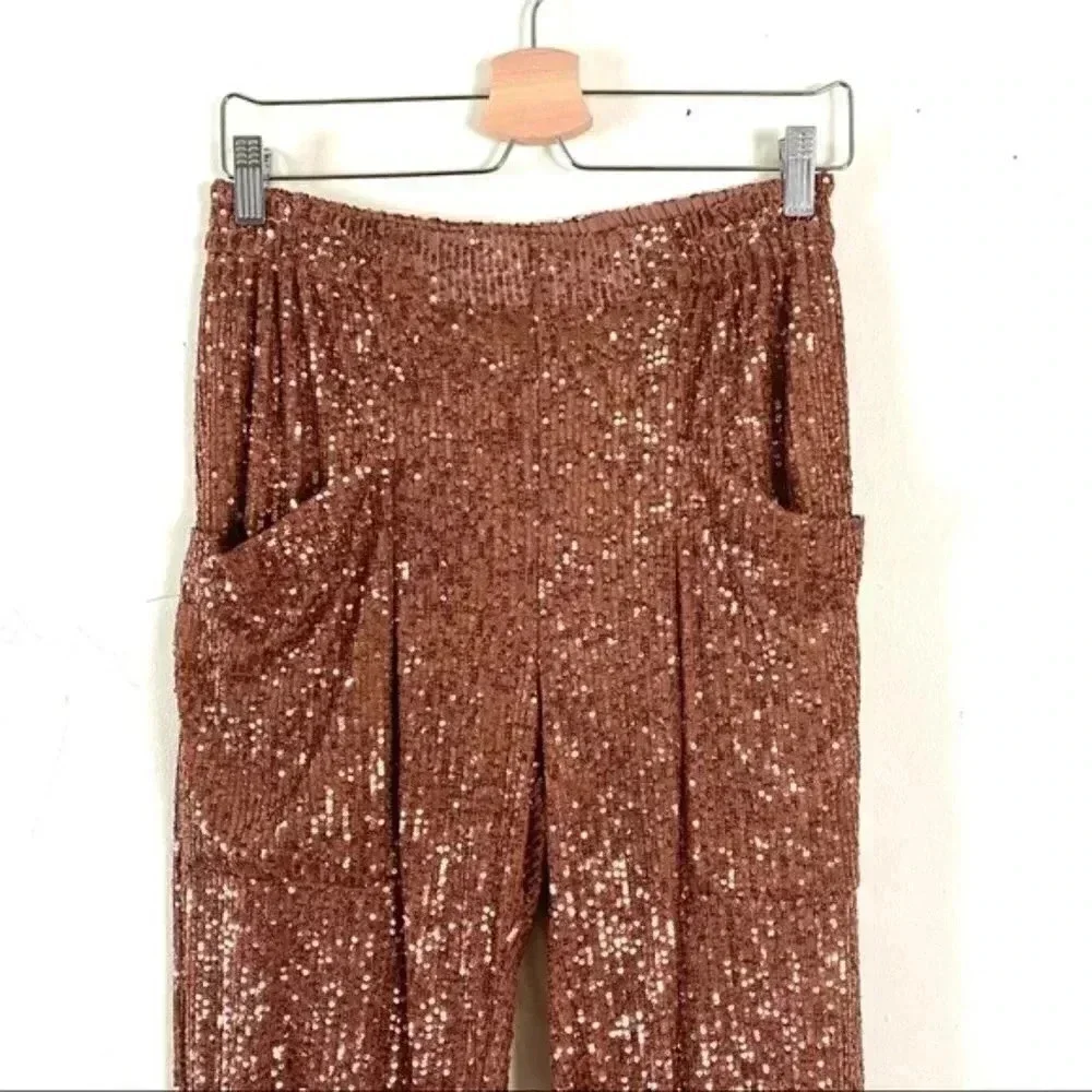 Free People Morelia Sequin Jogger Pants Bronze